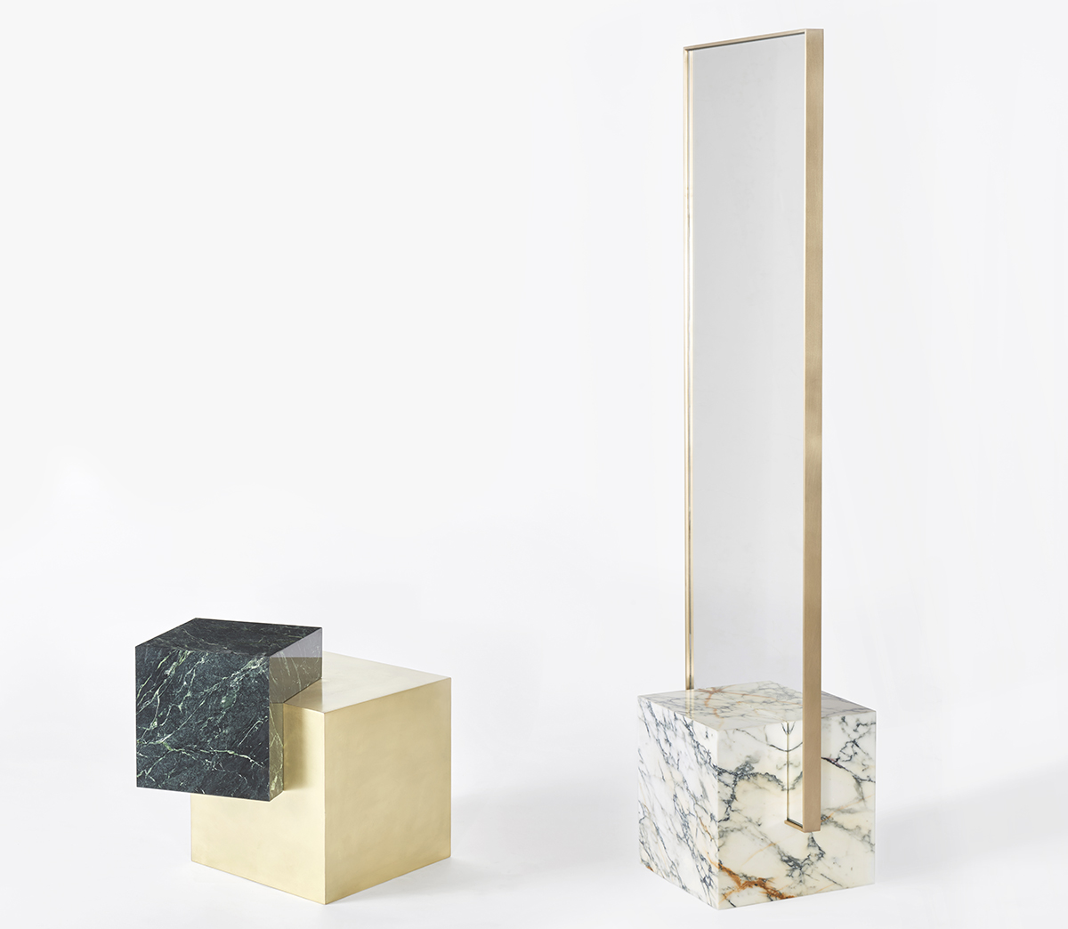 Slash Objects - Standing Mirror and Side Table 2017 - Marble and Brass SQ