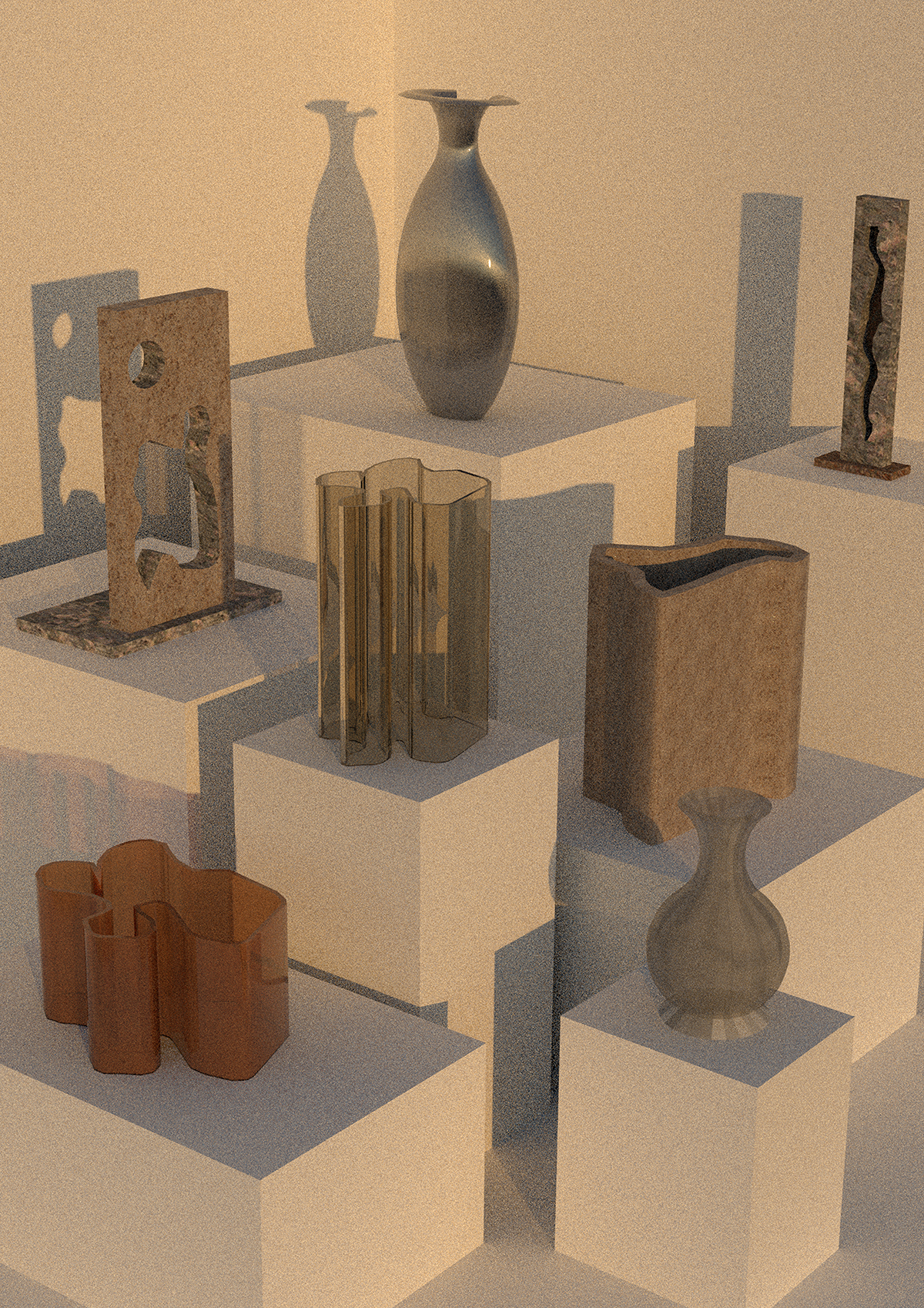 House sculptures and vases composition