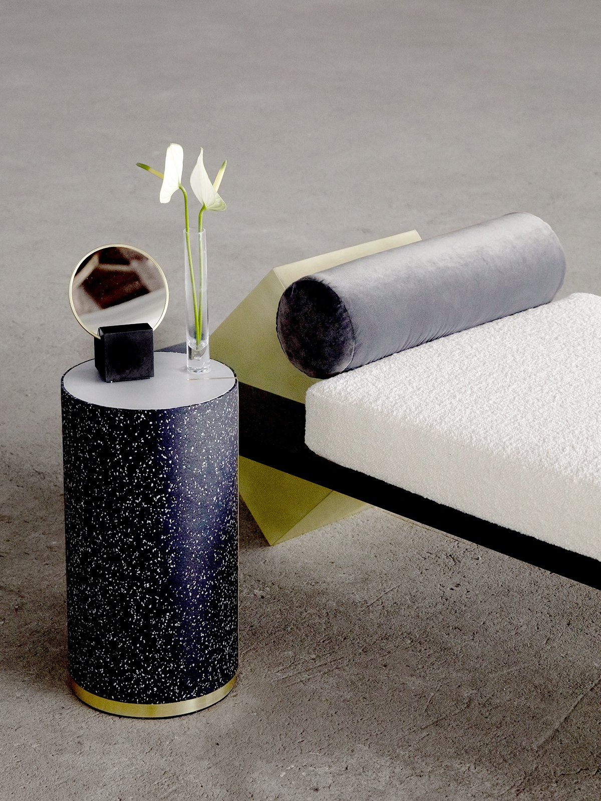 Slash Objects Daybed and Rubber CYL Side Table