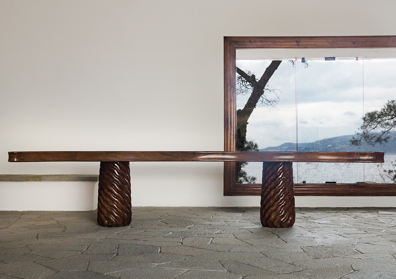 Original walnut and pine table conceived by Curzio Malaparte in situ at Casa Malaparte, Capri 1