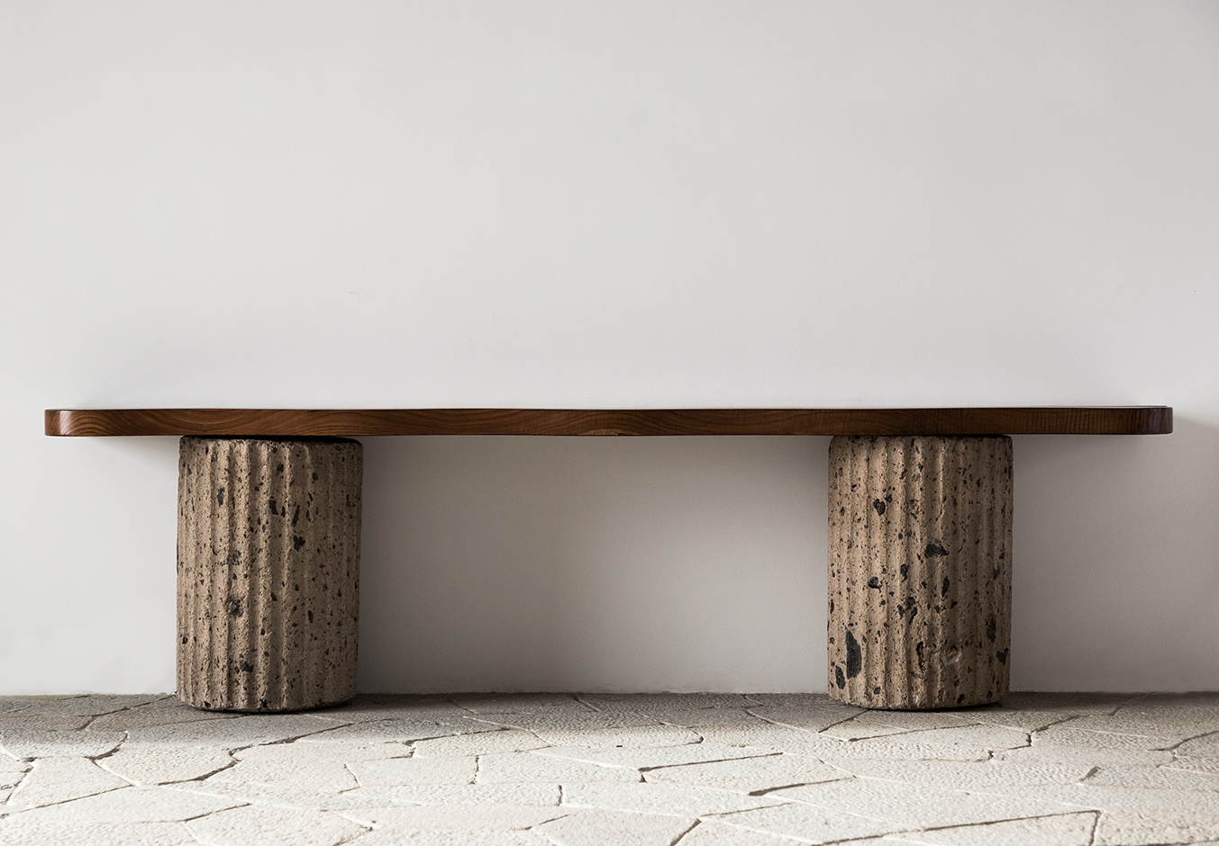 Original walnut and tuff console conceived by Curzio Malaparte in situ at Casa Malaparte, Capri 1