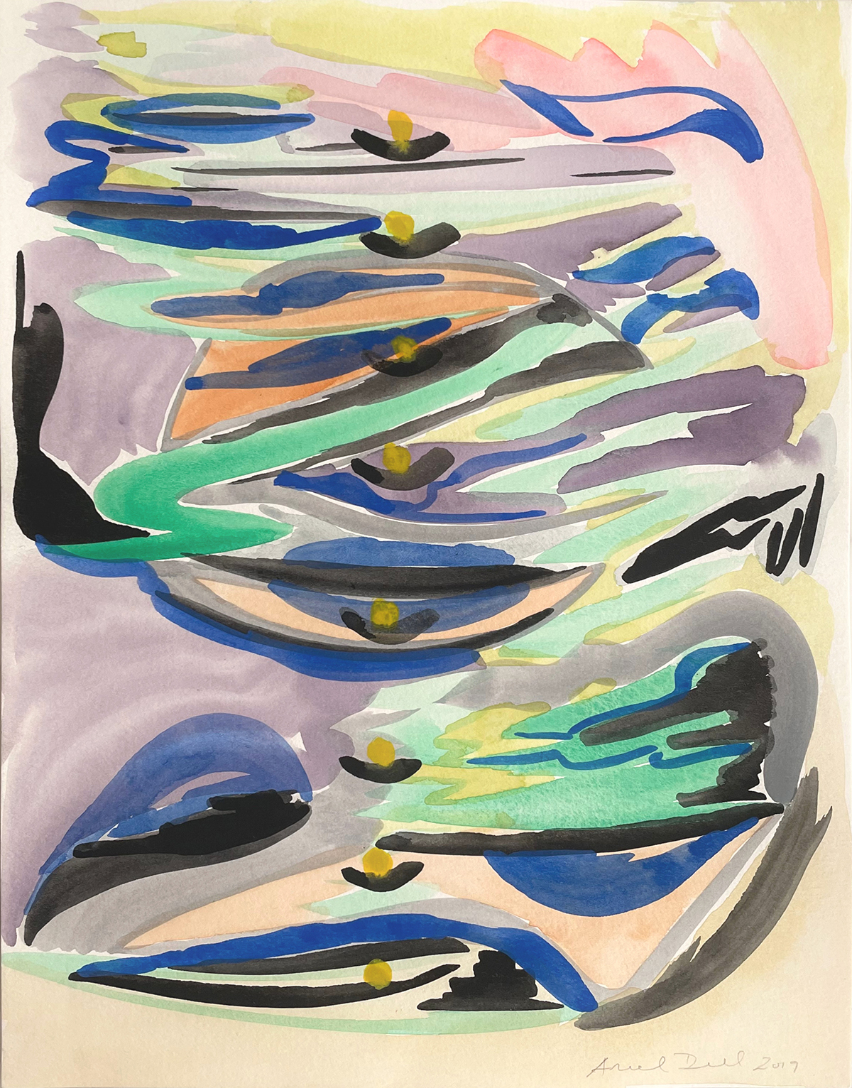 Ariel Dill. Untitled (Four O_Clocks 2), 2019. Watercolor and gouache on watercolor paper. 12 x 9 inches