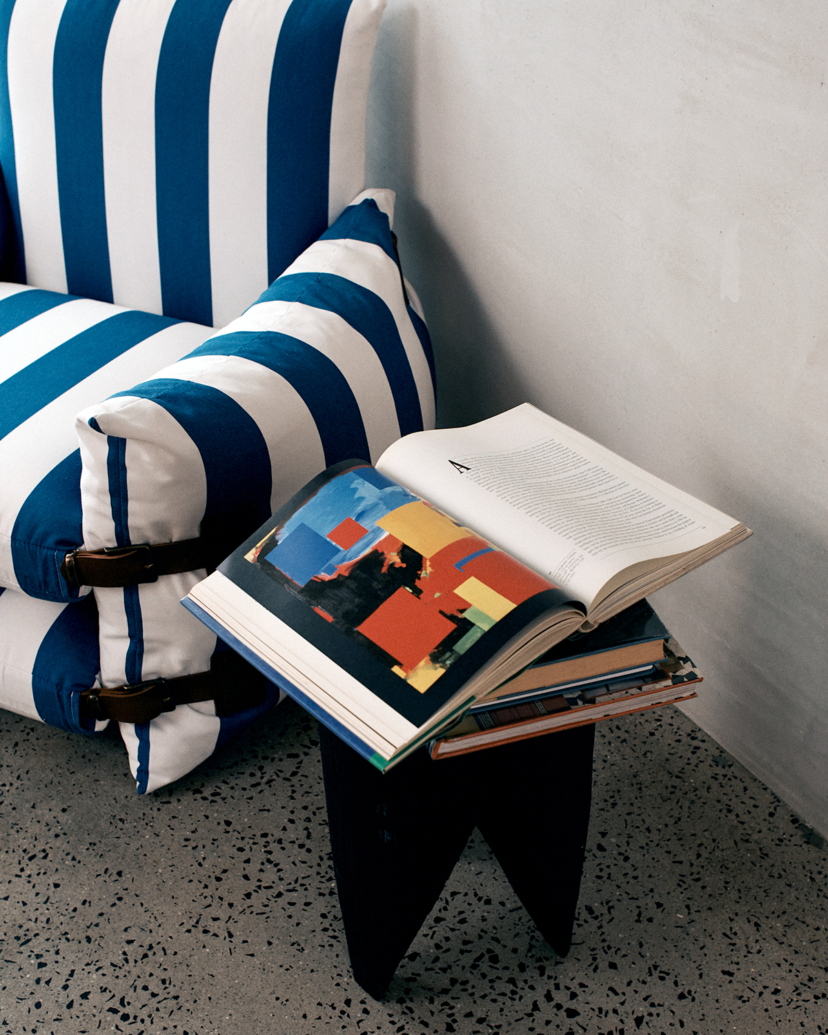 The Standard Room at The Sunseeker, Byron Bay; The Dusty Road Bag Chair; Five Mile Radius side table (photo credit. James Tolic)